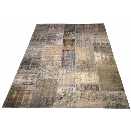 Beige and Grey Handmade Patchwork Carpet