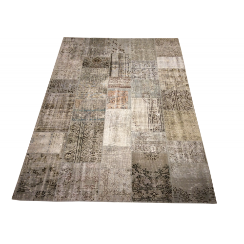 Beige and Grey Handmade Patchwork Carpet