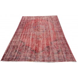 Red Handmade Vintage Overdyed Turkish Carpet