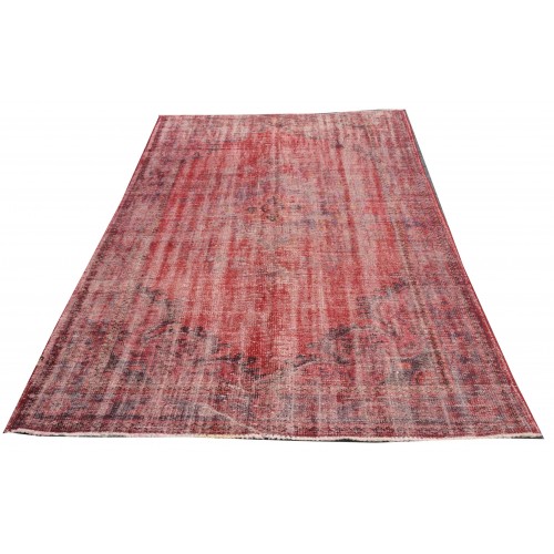 Red Handmade Vintage Overdyed Turkish Carpet