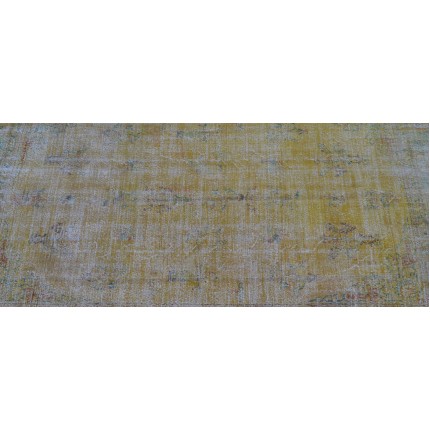 Yelow Handmade Vintage Overdyed Turkish Carpet