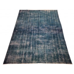  Blue Handmade Vintage Overdyed Turkish Carpet