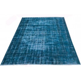 Blue Handmade Vintage Overdyed Turkish Carpet