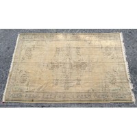 Beige Handmade Vintage Overdyed Turkish Carpet