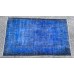 Blue Handmade Vintage Overdyed Turkish Carpet