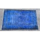 Blue Handmade Vintage Overdyed Turkish Carpet