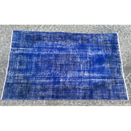 Blue Handmade Vintage Overdyed Turkish Carpet