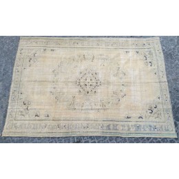 Beige Handmade Vintage Overdyed Turkish Carpet