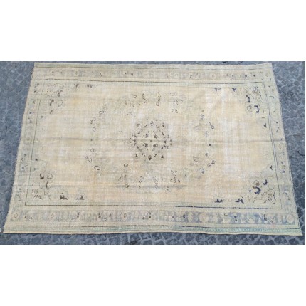Beige Handmade Vintage Overdyed Turkish Carpet