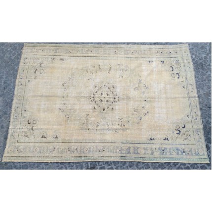 Beige Handmade Vintage Overdyed Turkish Carpet