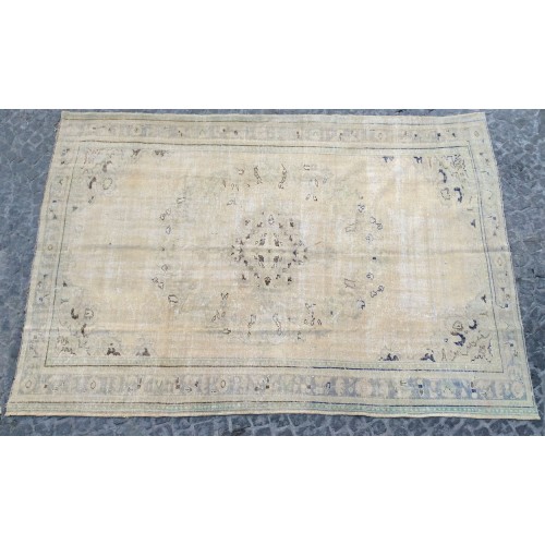 Beige Handmade Vintage Overdyed Turkish Carpet