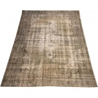 Beige Handmade Vintage Overdyed Turkish Carpet