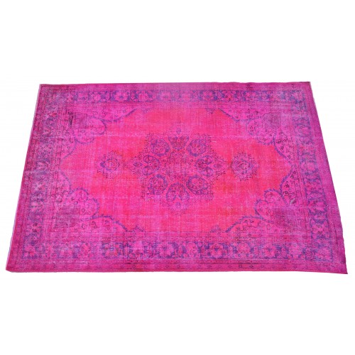  Pink Handmade Vintage Overdyed Turkish Carpet