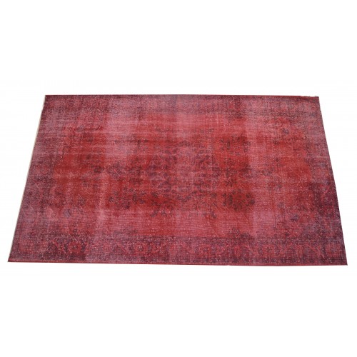 Red Handmade Vintage Overdyed Turkish Carpet