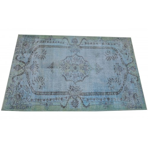 Blue Handmade Vintage Overdyed Turkish Carpet