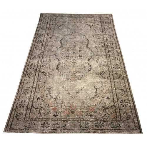 Beige Handmade Vintage Overdyed Turkish Carpet