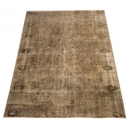Beige Handmade Vintage Overdyed Turkish Carpet
