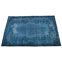 Blue Handmade Vintage Overdyed Turkish Carpet