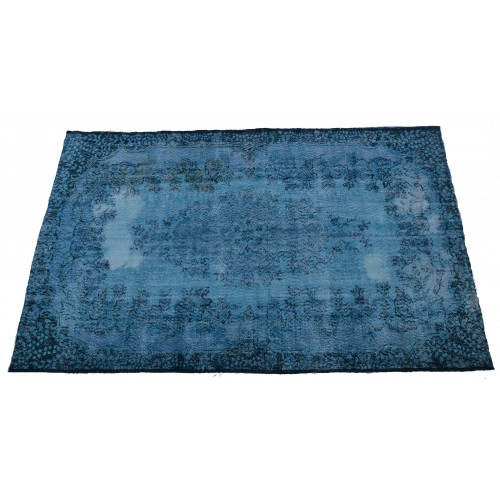 Blue Handmade Vintage Overdyed Turkish Carpet