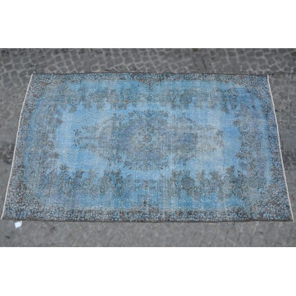 Blue Handmade Vintage Overdyed Turkish Carpet