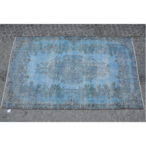 Blue Handmade Vintage Overdyed Turkish Carpet