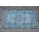 Blue Handmade Vintage Overdyed Turkish Carpet