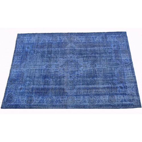 Blue Handmade Vintage Overdyed Turkish Carpet