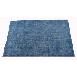 Blue Handmade Vintage Overdyed Turkish Carpet