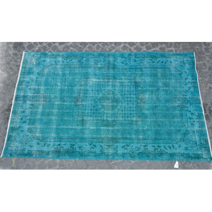 Green Handmade Vintage Overdyed Turkish Carpet