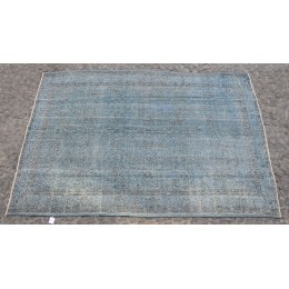 Blue Handmade Vintage Overdyed Turkish Carpet