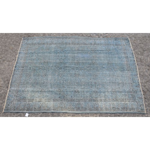 Blue Handmade Vintage Overdyed Turkish Carpet