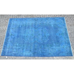  Blue Handmade Vintage Overdyed Turkish Carpet