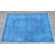  Blue Handmade Vintage Overdyed Turkish Carpet