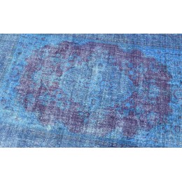 Blue Handmade Vintage Overdyed Turkish Carpet