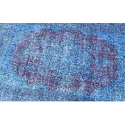 Blue Handmade Vintage Overdyed Turkish Carpet