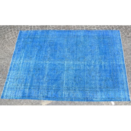 Blue Handmade Vintage Overdyed Turkish Carpet