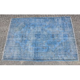 Blue Handmade Vintage Overdyed Turkish Carpet