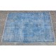 Blue Handmade Vintage Overdyed Turkish Carpet