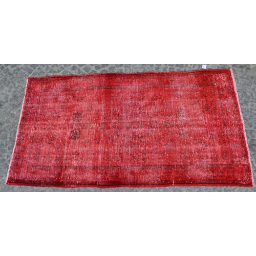 Red Handmade Vintage Overdyed Turkish Carpet