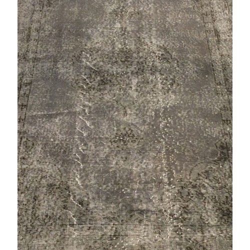 Grey Handmade Vintage Overdyed Turkish Carpet