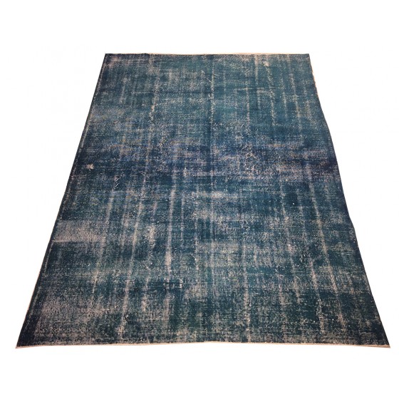  Blue Handmade Vintage Overdyed Turkish Carpet