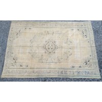 Beige Handmade Vintage Overdyed Turkish Carpet