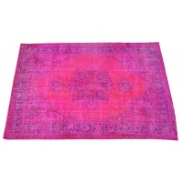  Pink Handmade Vintage Overdyed Turkish Carpet